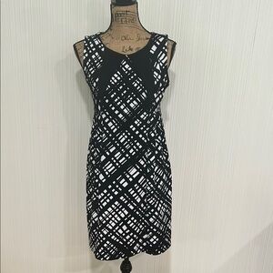 Enfocus Studio Black and White Sheath Midi Dress